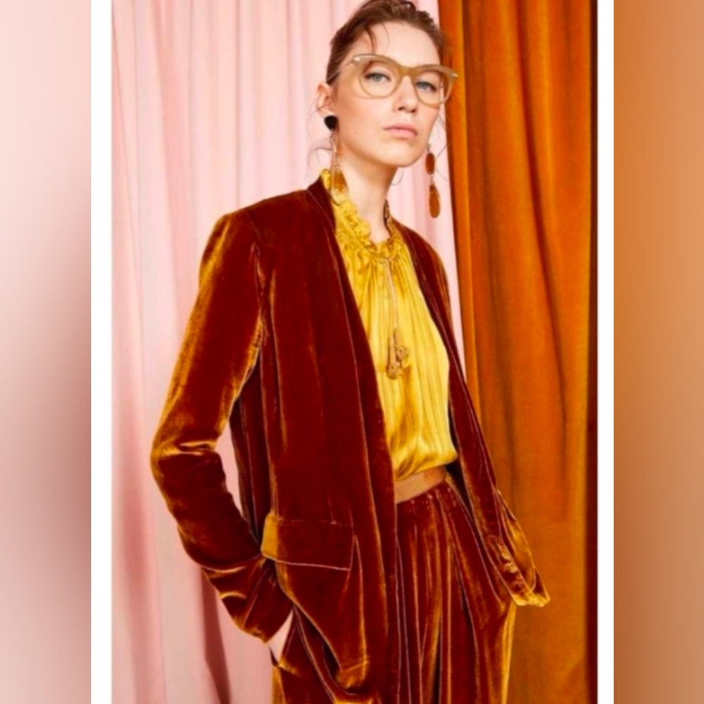 Ulla Johnson Velvet Blazer in Rich Gold and Brown